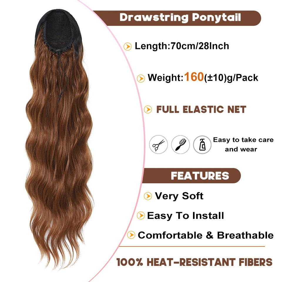 28 Inch Body Wave Drawstring Synthetic Ponytail