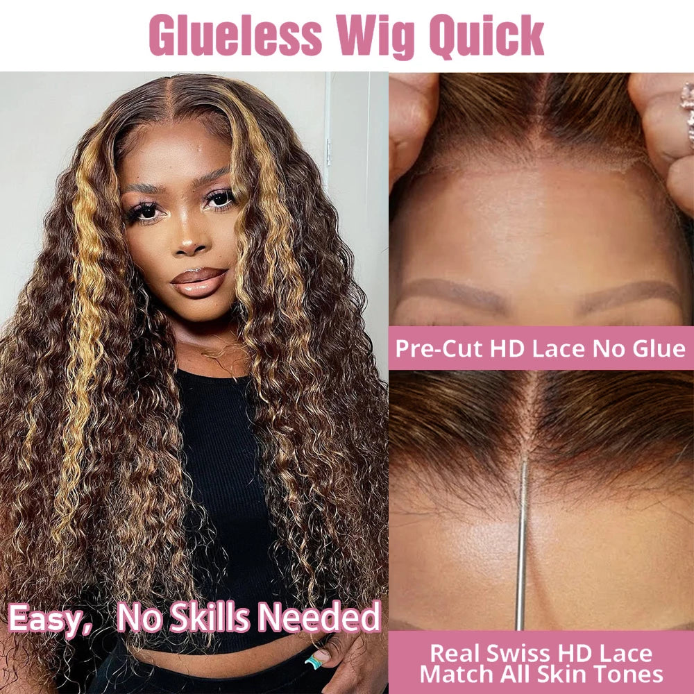 Deep Wave Ombre Highlight - Glueless Lace Frontal Human Hair Ready To Wear Wig