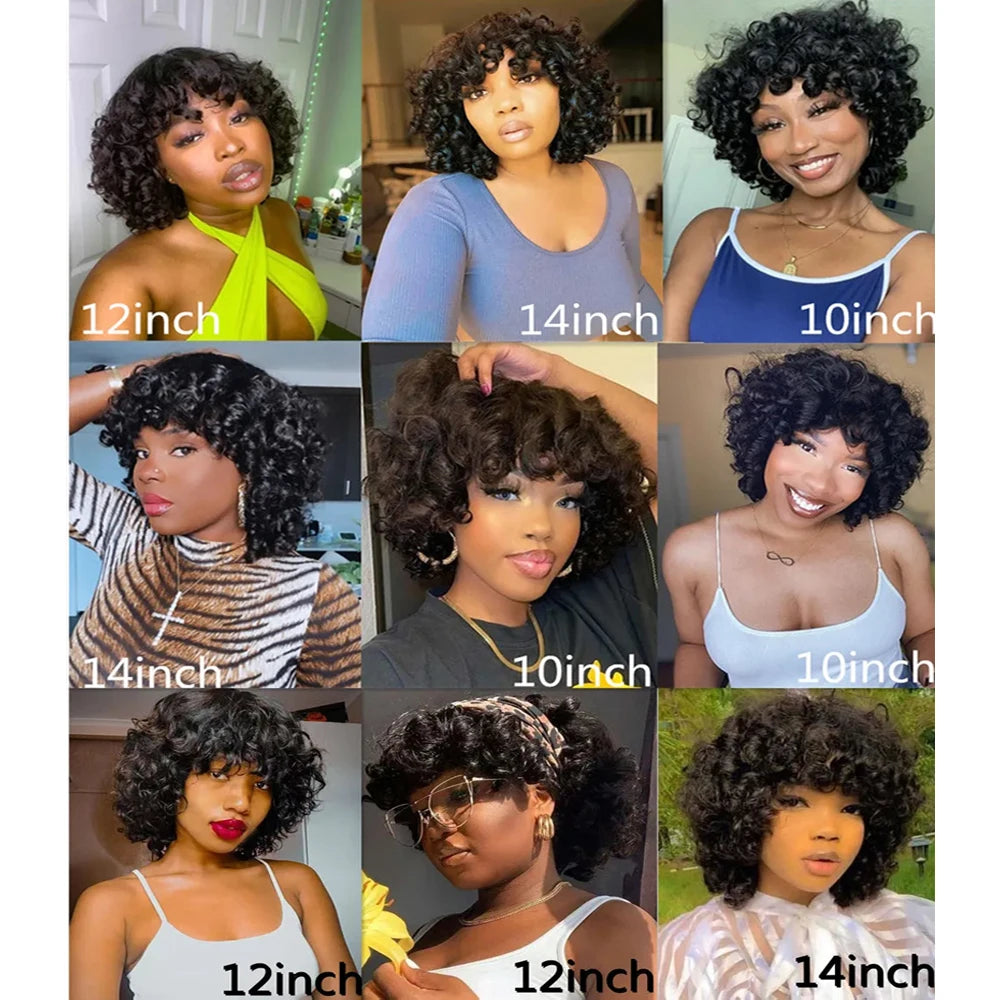 Afro Rose Curly Human Hair Wig with Bangs