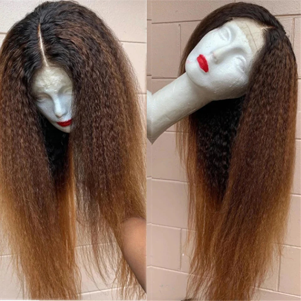 Soft Synthetic Yaki Straight Preplucked Baby Hair Lace Front Wig