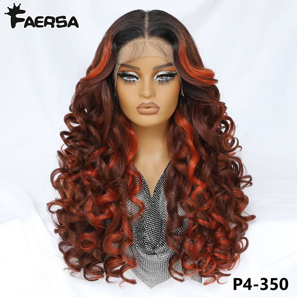 Curly Pre-Plucked Baby Hair Synthetic Lace Front Wigs - Various Colors Available