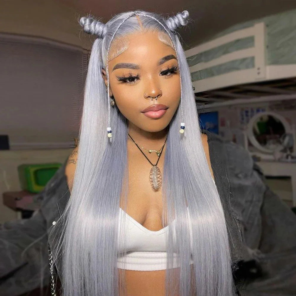 Raw Vietnamese Straight Silver Grey - HD Transparent Lace Frontal Human Hair Wig