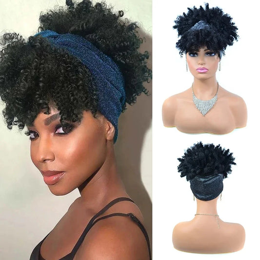 Synthetic Short Kinky Curly Headband Wigs - Various Colors Available
