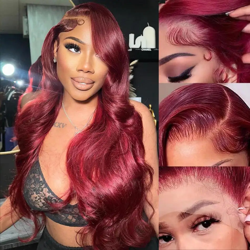 Burgundy Body Wave - HD Transparent Lace Front Human Hair Wig