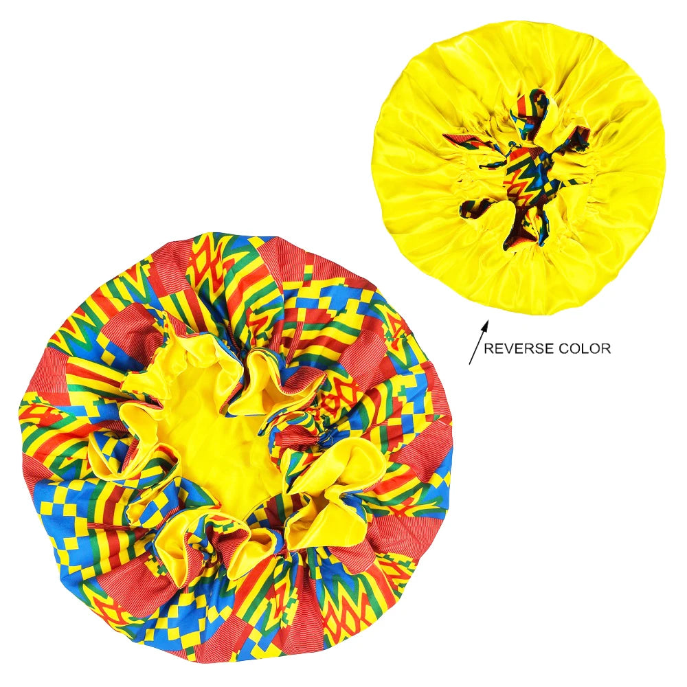 African Pattern Print Satin Bonnets