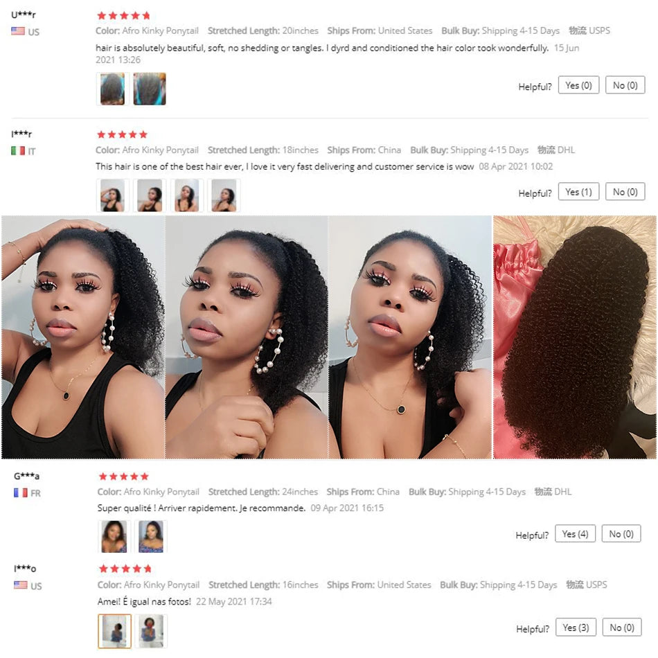 Afro Kinky Curly Drawstring Human Hair Ponytail