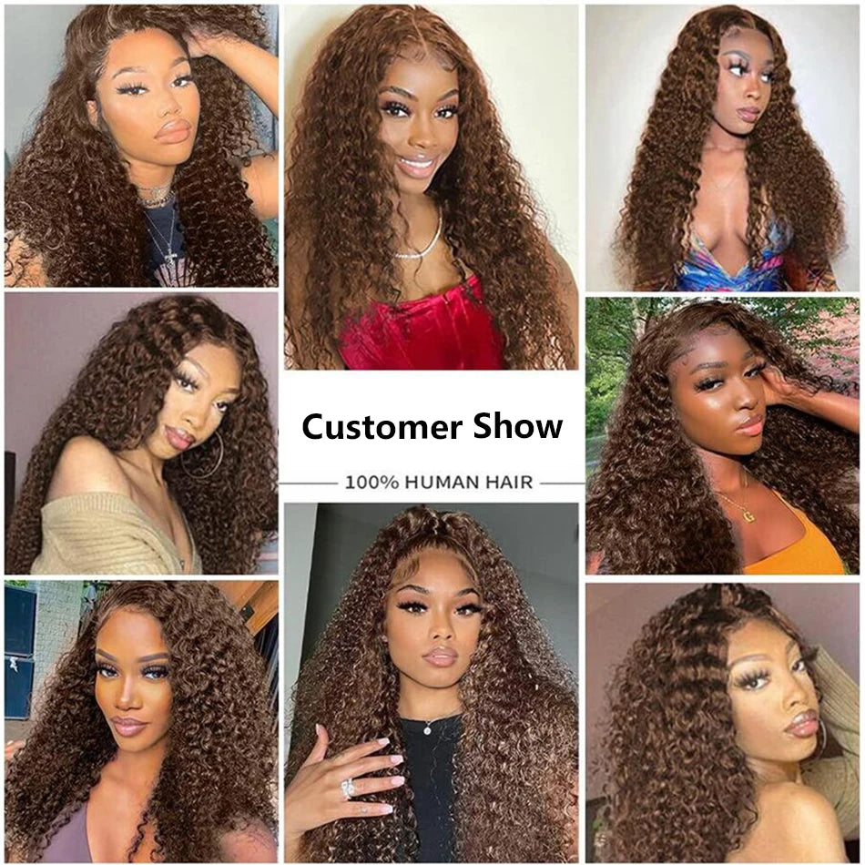 Chocolate Brown Brazilian Curly Wave - Glueless HD Lace Frontal Human Hair Wig
