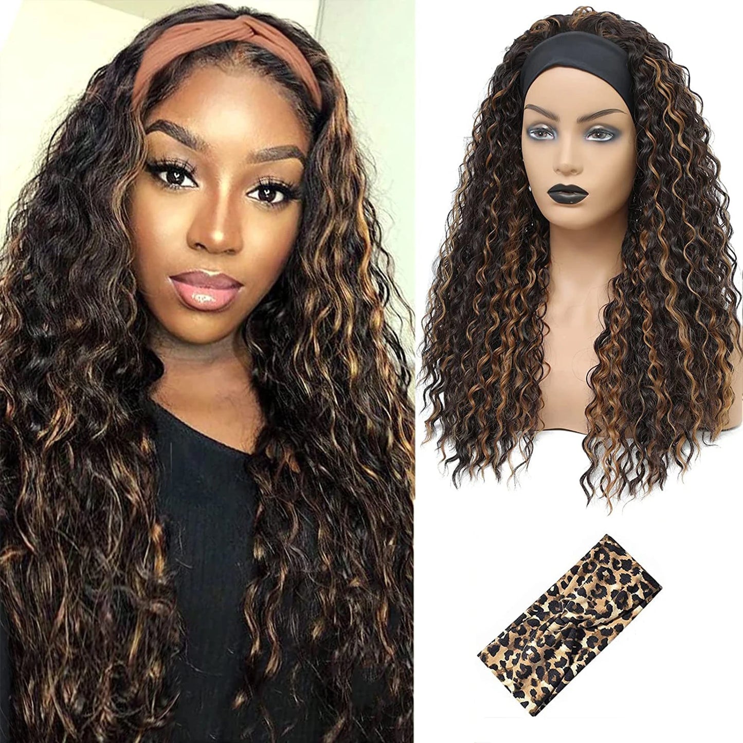 G&T Synthetic Headband Wet and Wavy Curly Wigs