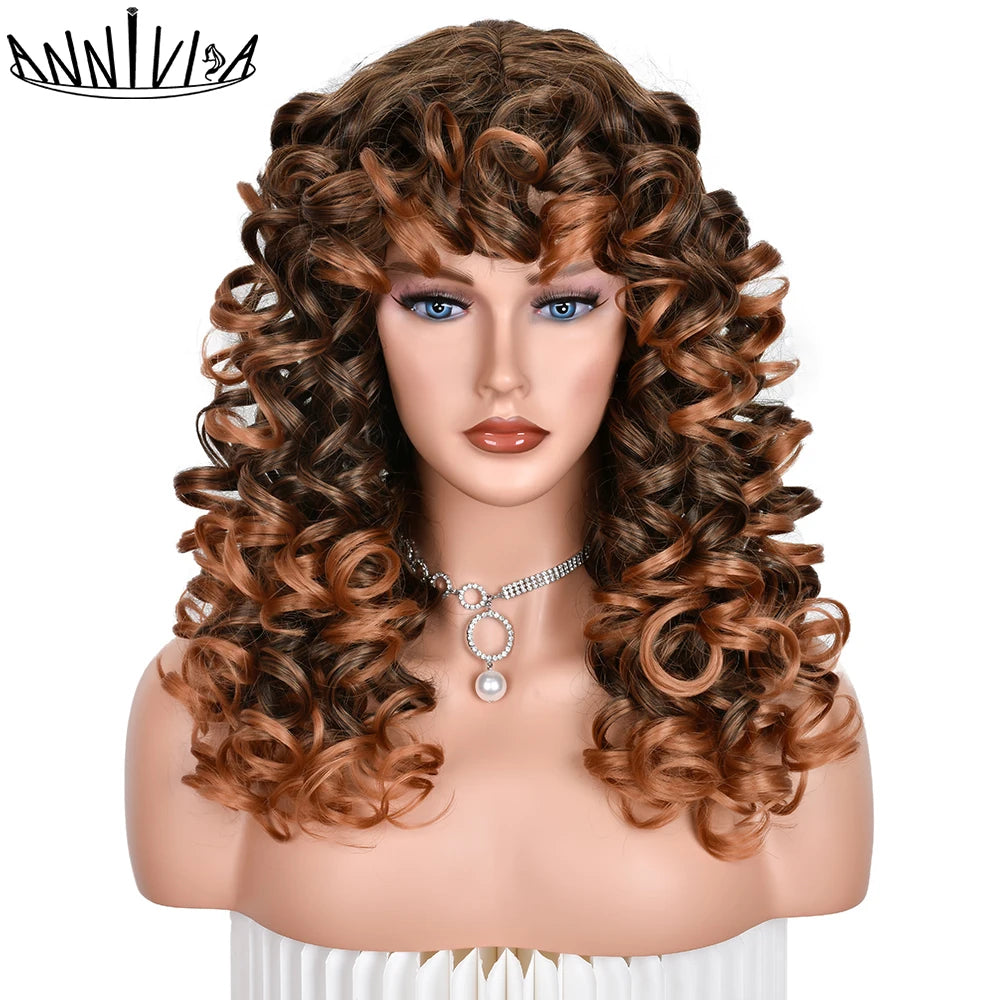 Synthetic Curly Wig With Bangs - Various Colors Available