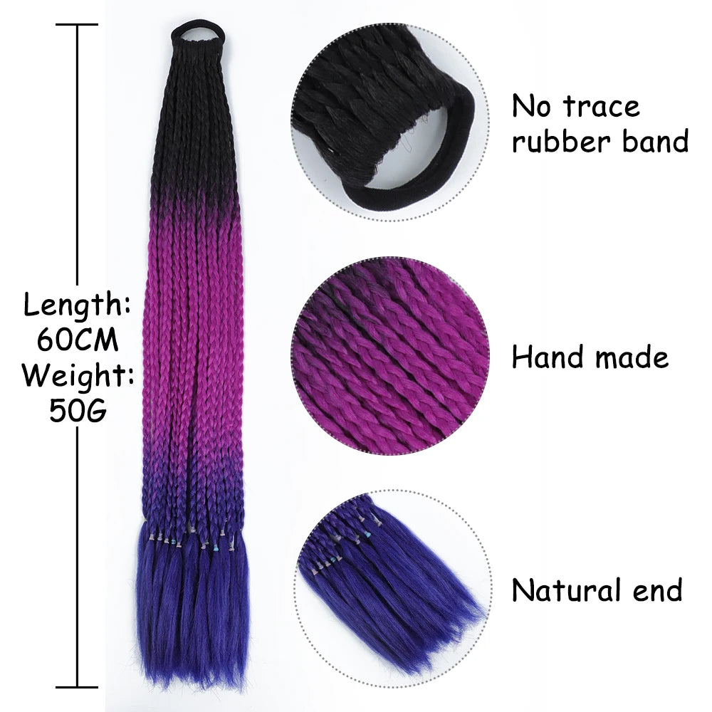 Synthetic Gradient Color Braided Ponytails With Elastic Band