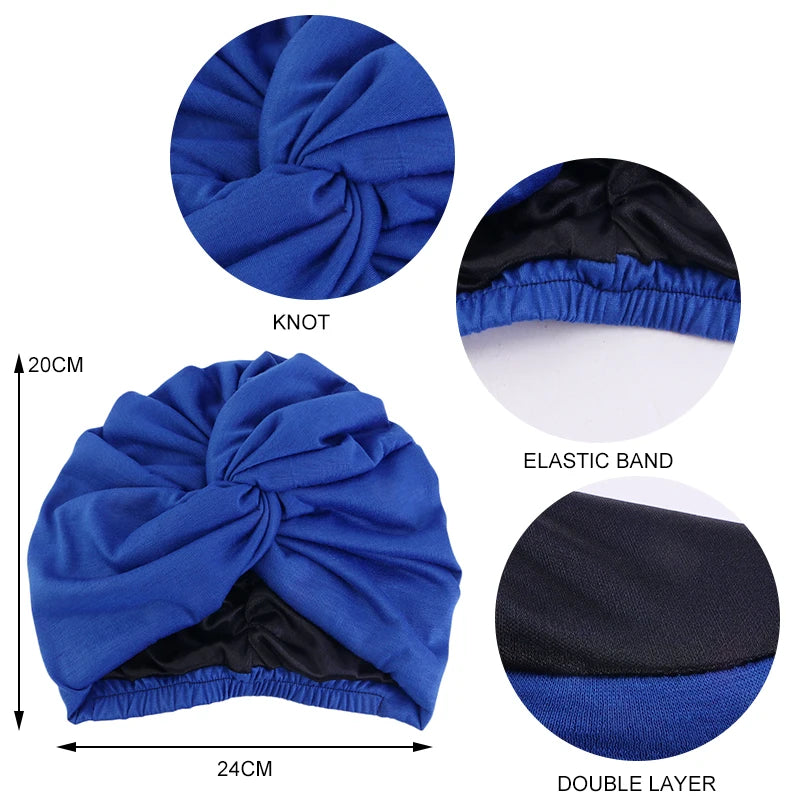 Women Double Layer Satin Lining Stretch Turban