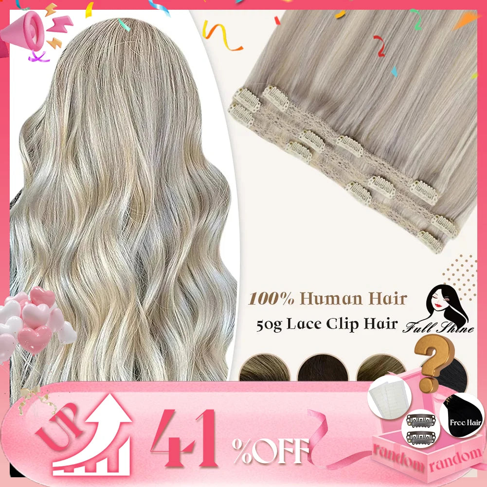 Full Shine Straight Human Hair 3pc Clip in Hair Extensions  - Various Colors Available