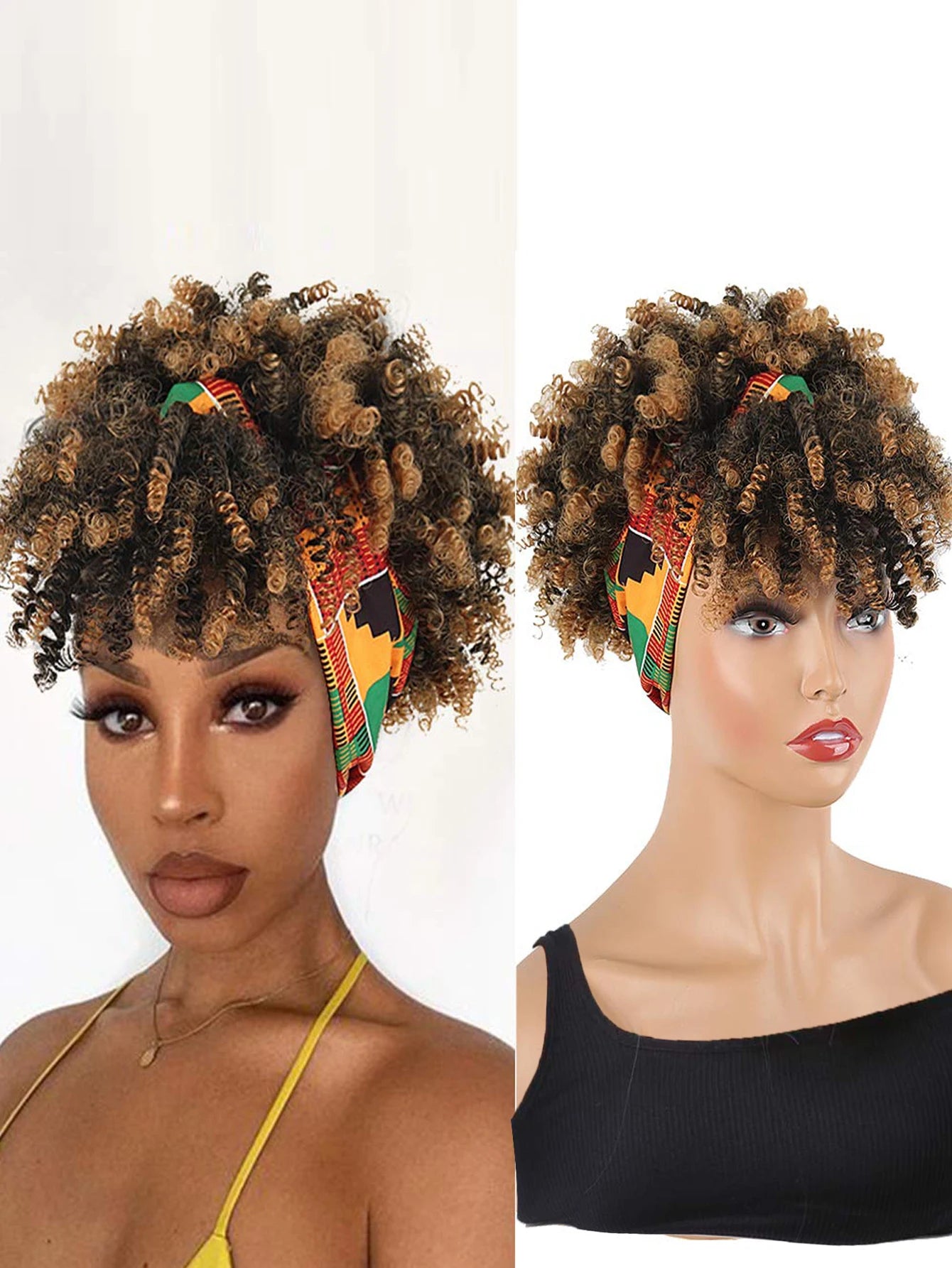 Short Afro Kinky Curly Headband Synthetic Wigs