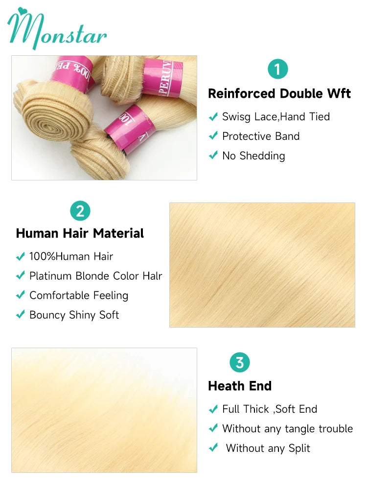 613 Blonde Brazilian Remy Straight Human Hair - Various Lengths