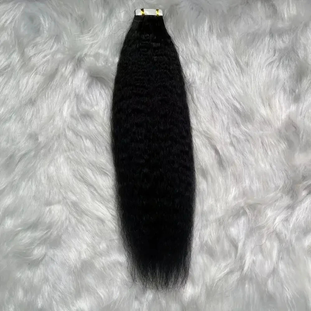 Yaki Straight Invisible Skin Weft 100% Remy Human Hair Natural Color Tape Ins