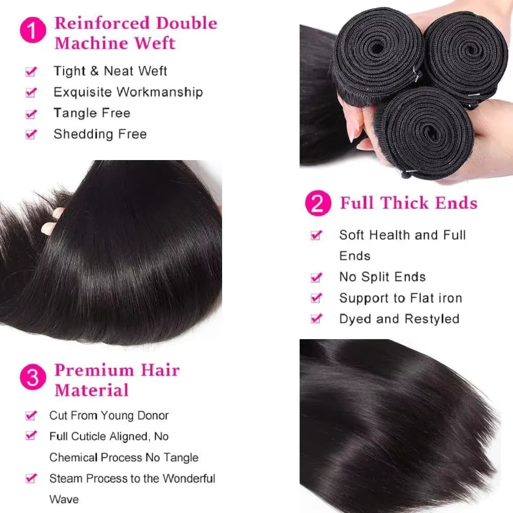 Bone Straight Raw 100% Remy Human Hair Bundles