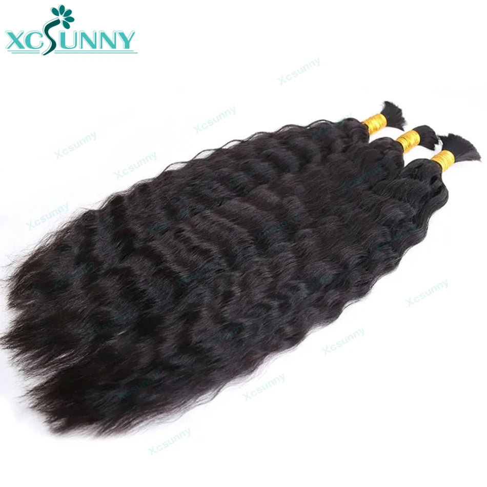 Wet And Wavy Natural Color Human Braiding Hair
