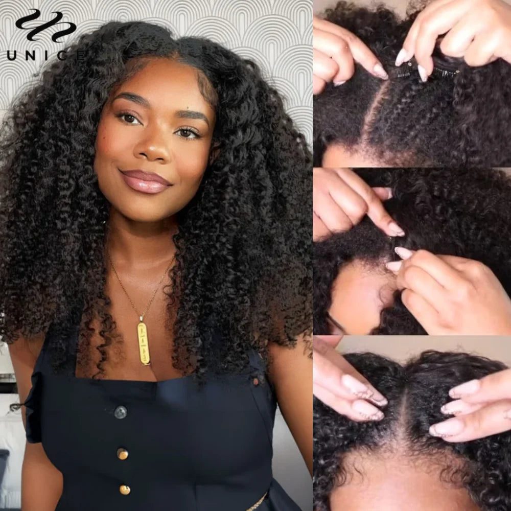 Kinky Curly V Part 100% Human Hair Wig