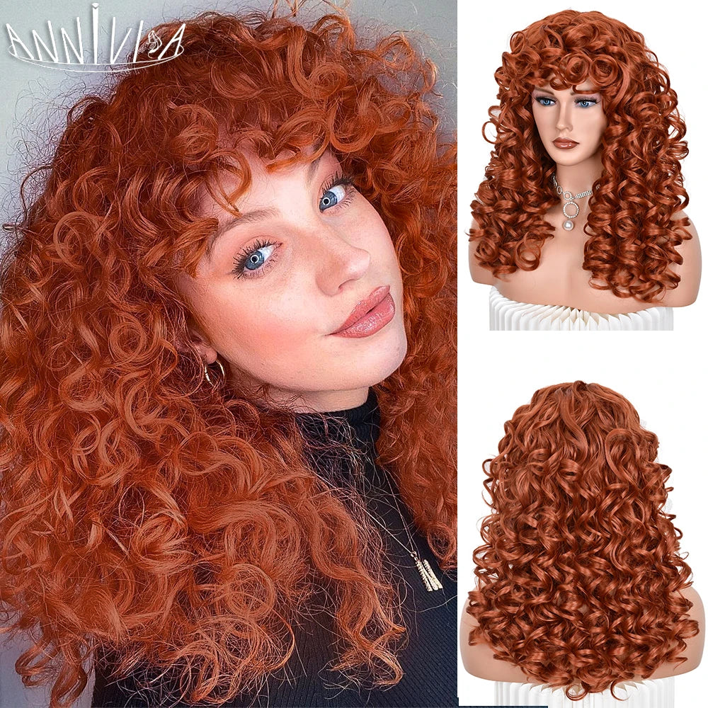 Synthetic Curly Wig With Bangs - Various Colors Available