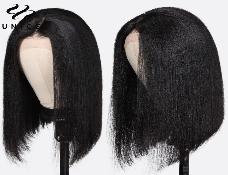 Yaki Straight Bob - Pre Bleached, Pre Cut  7x5 13x4 Lace Front Human Hair Glueless Wig
