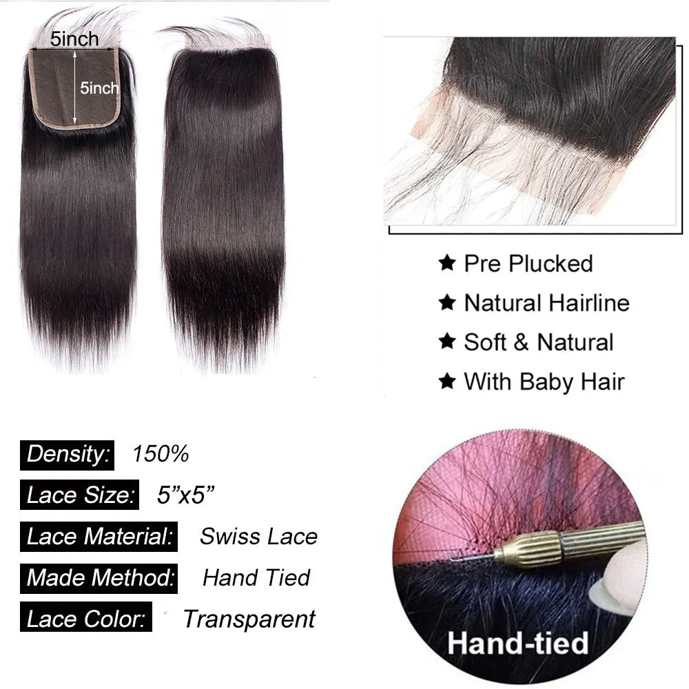 Straight Human Hair Transparent Lace Closures/Frontals