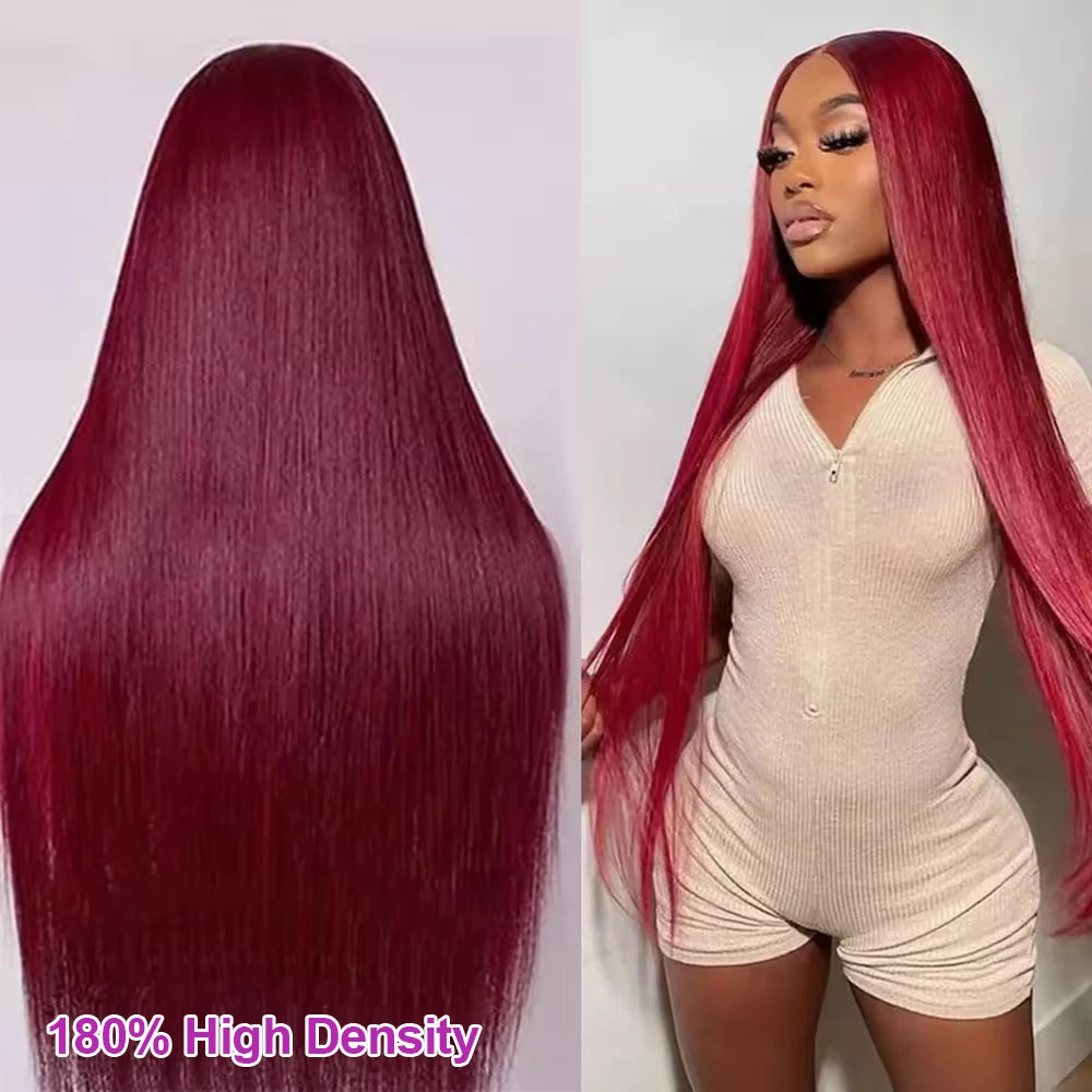 Straight Glueless Burgundy Lace Frontal Ready To Wear - Human Hair