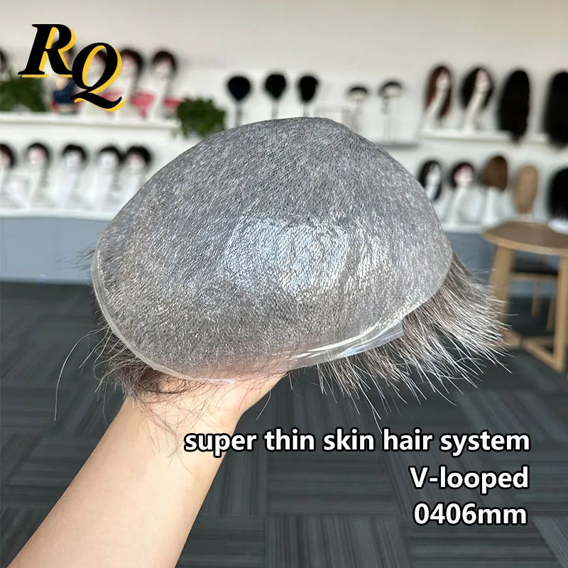Pre Styled Men Thin Skin V Looped Human Hair Men's Hair Replacement Systems - Various Options Available