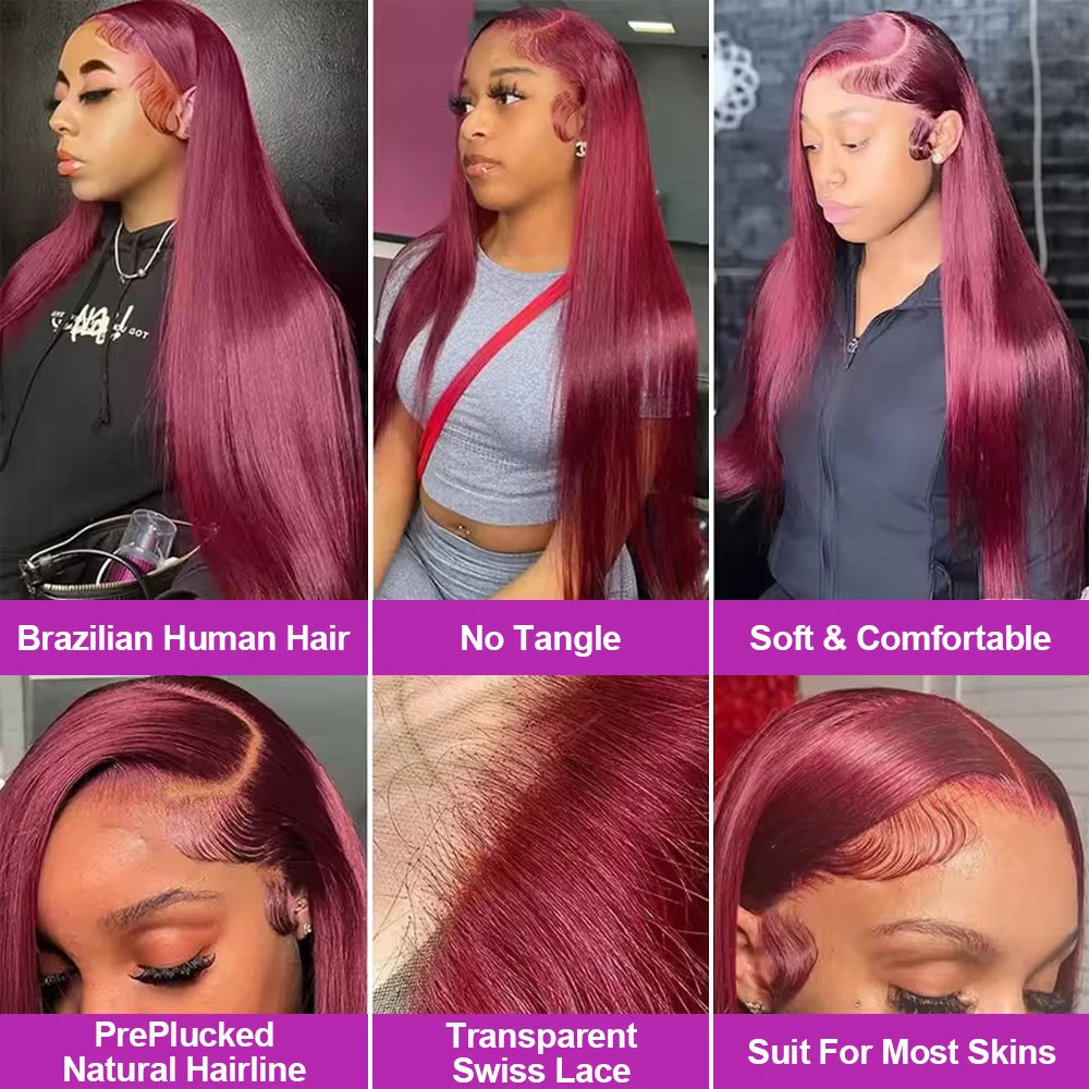 Straight Glueless Burgundy Lace Frontal Ready To Wear - Human Hair