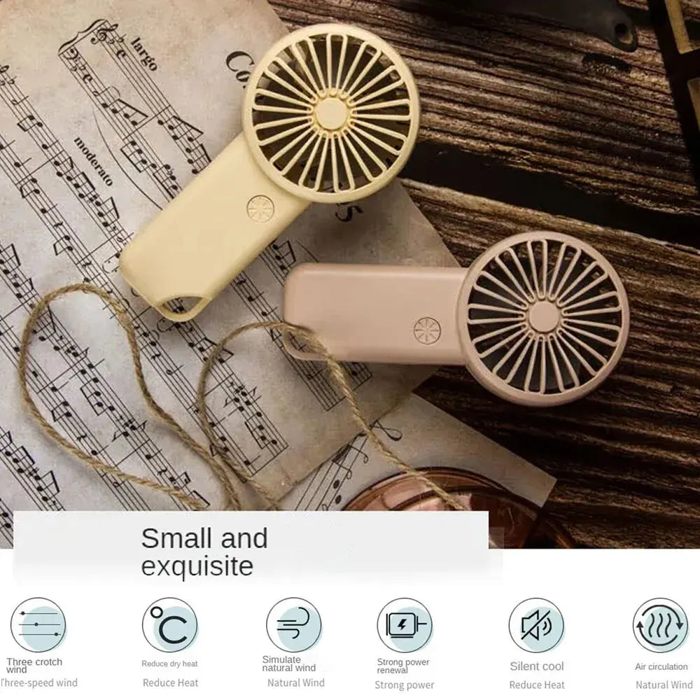 Portable Mini Rechargeable USB Charging Handheld Fan Built-in Battery 3 Speed Power - Various Colors Available