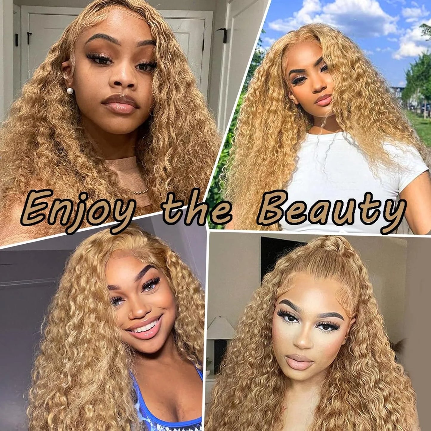Honey Blonde Deep Wave Curly HD Lace Front Human Hair Wigs