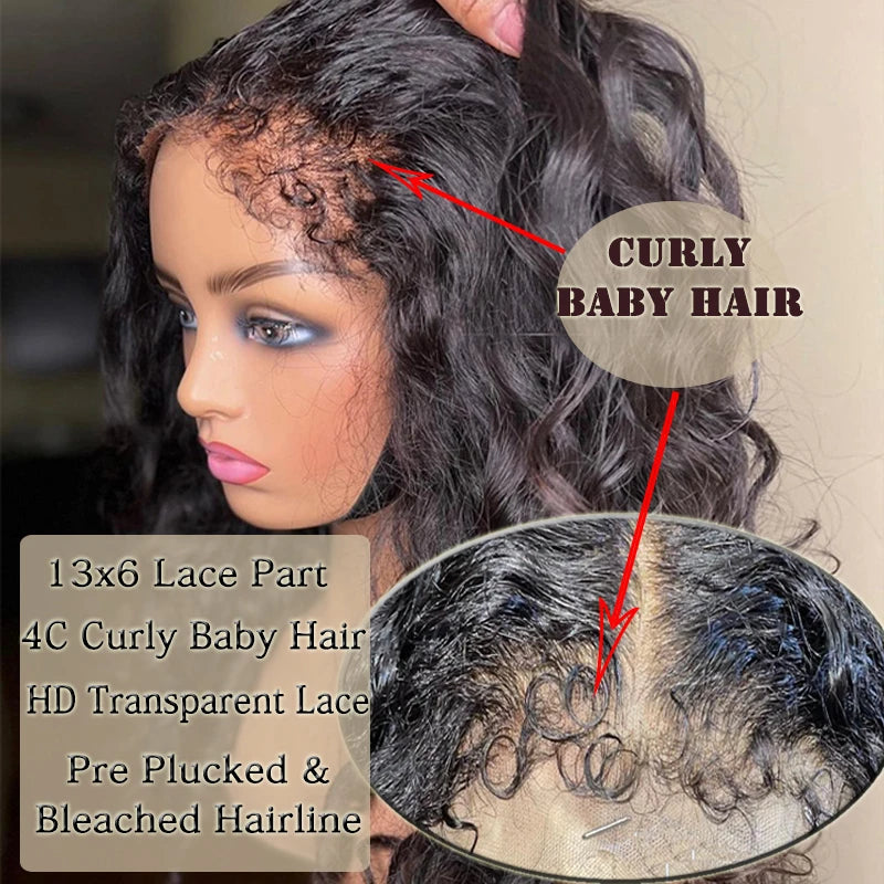 Kinky Deep Wave Curly HD Frontal 4C Edges Human Hair Wig