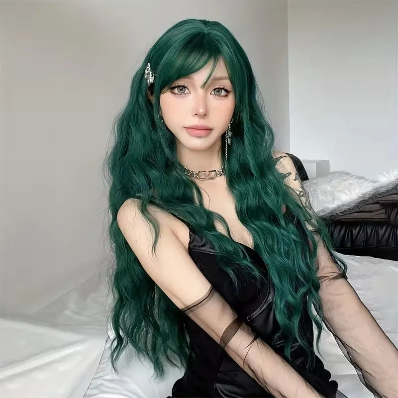 Long Curly Wavy Synthetic Wigs with Bangs