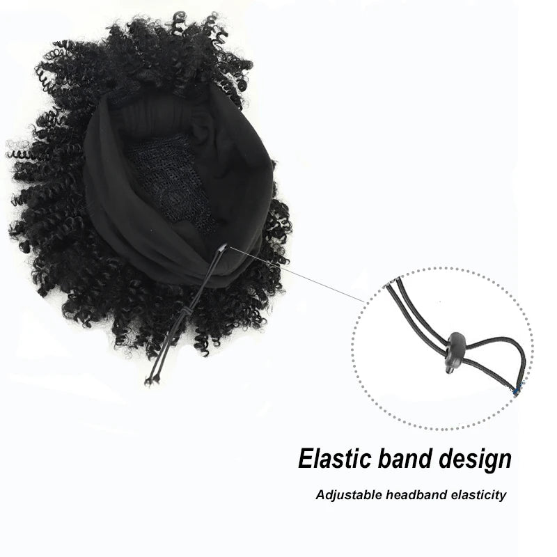 Short Kinky Curly Headband Synthetic Wigs With Bangs - Various Headband and Hair Colors Available