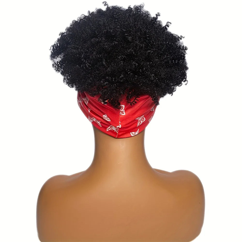 Short Kinky Curly Headband Synthetic Wigs With Bangs - Various Headband and Hair Colors Available