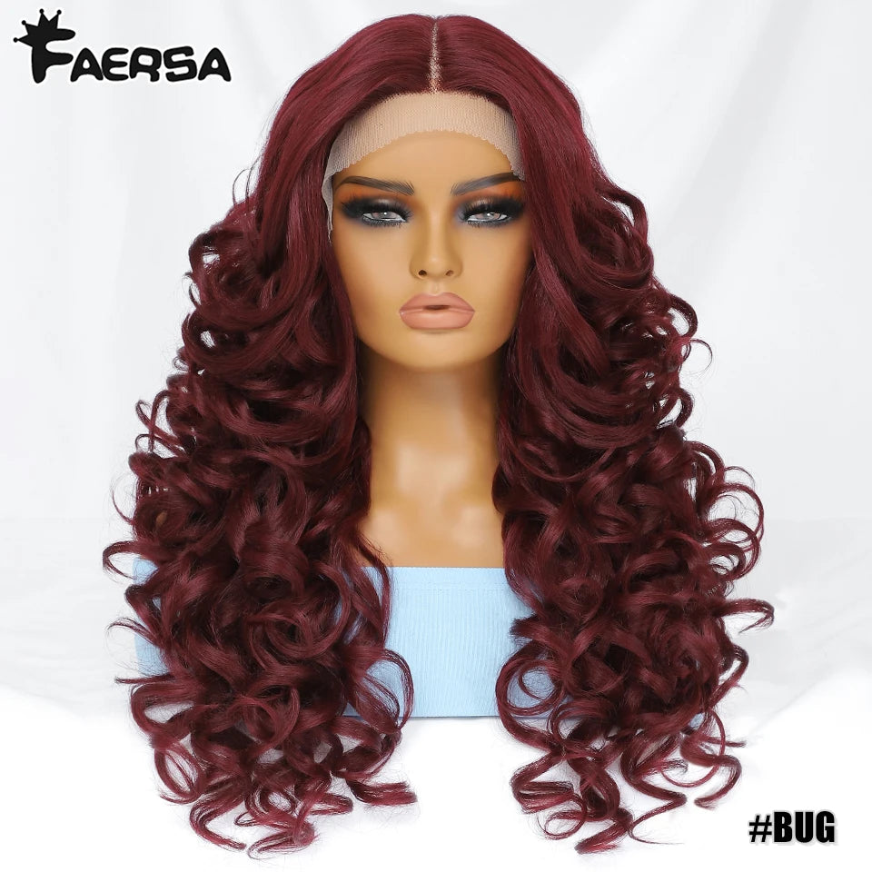 Black Brown Curly Synthetic Lace Front Wigs - Various Colors Available