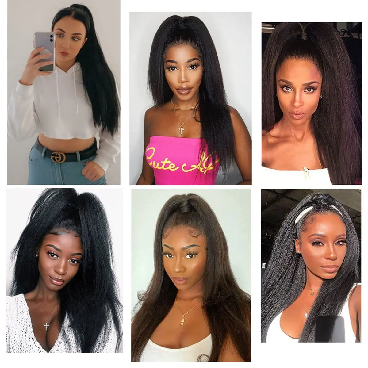 Yaki Straight 100% Human Hair Drawstring Ponytail Natural Black #1B