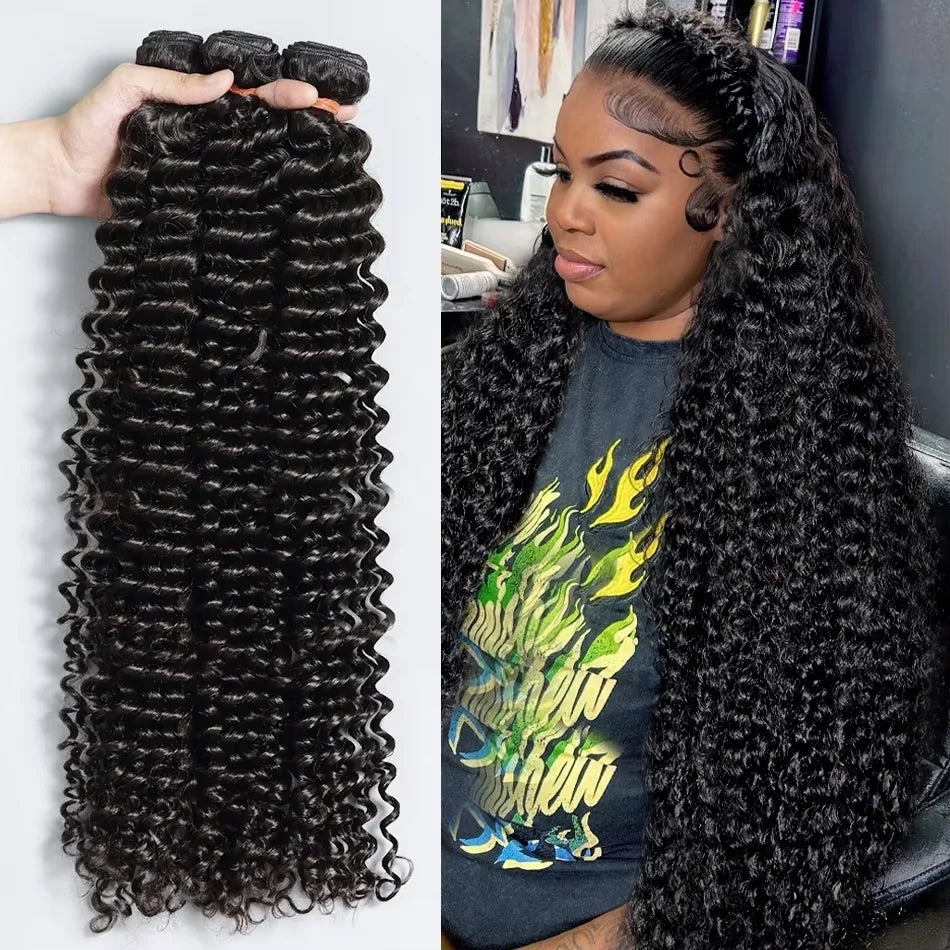 10-40 Inch Brazilian Deep Wave 100% Remy Human Hair Bundles - Natural Color