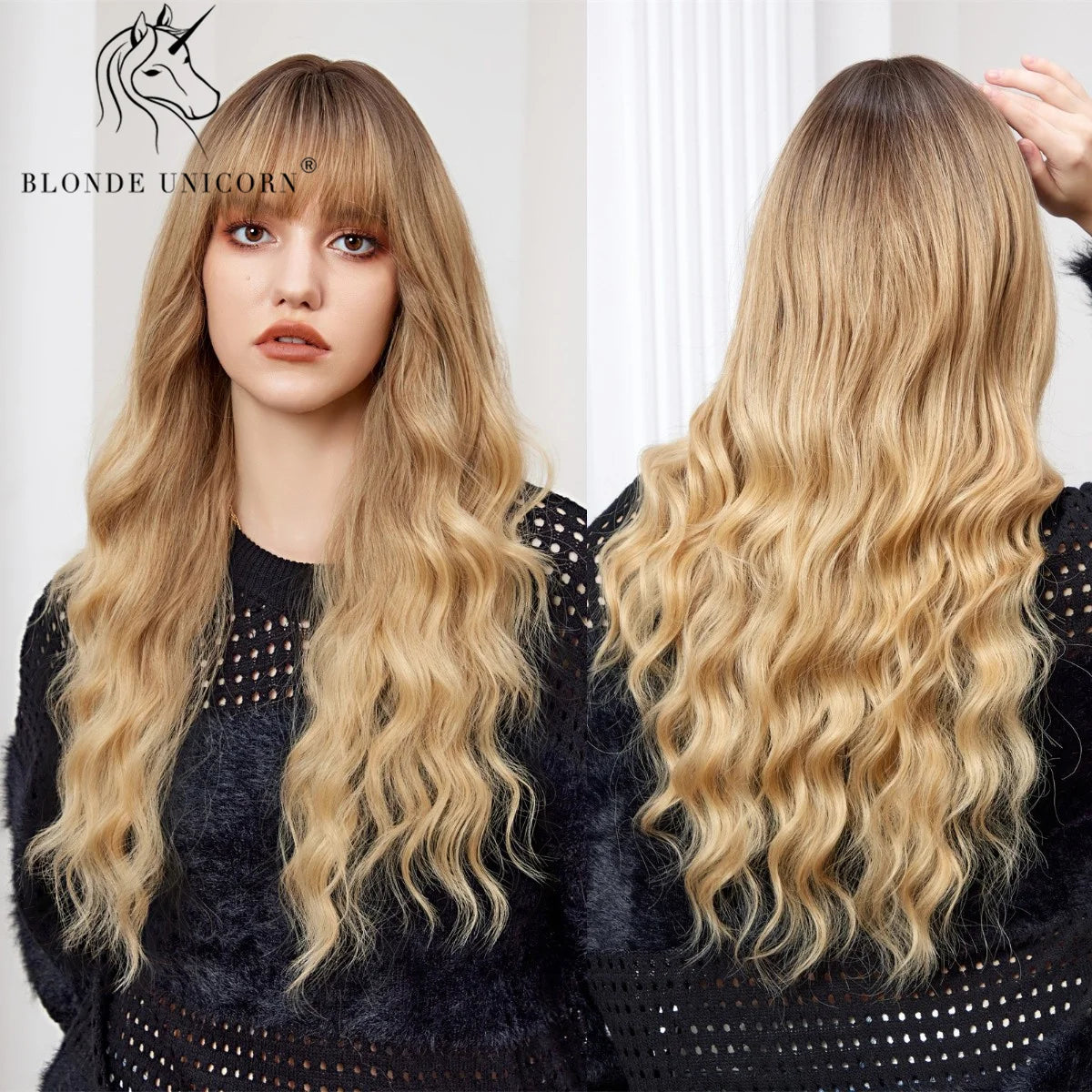 Wavy Synthetic Wig with Bangs - Various Colors Available