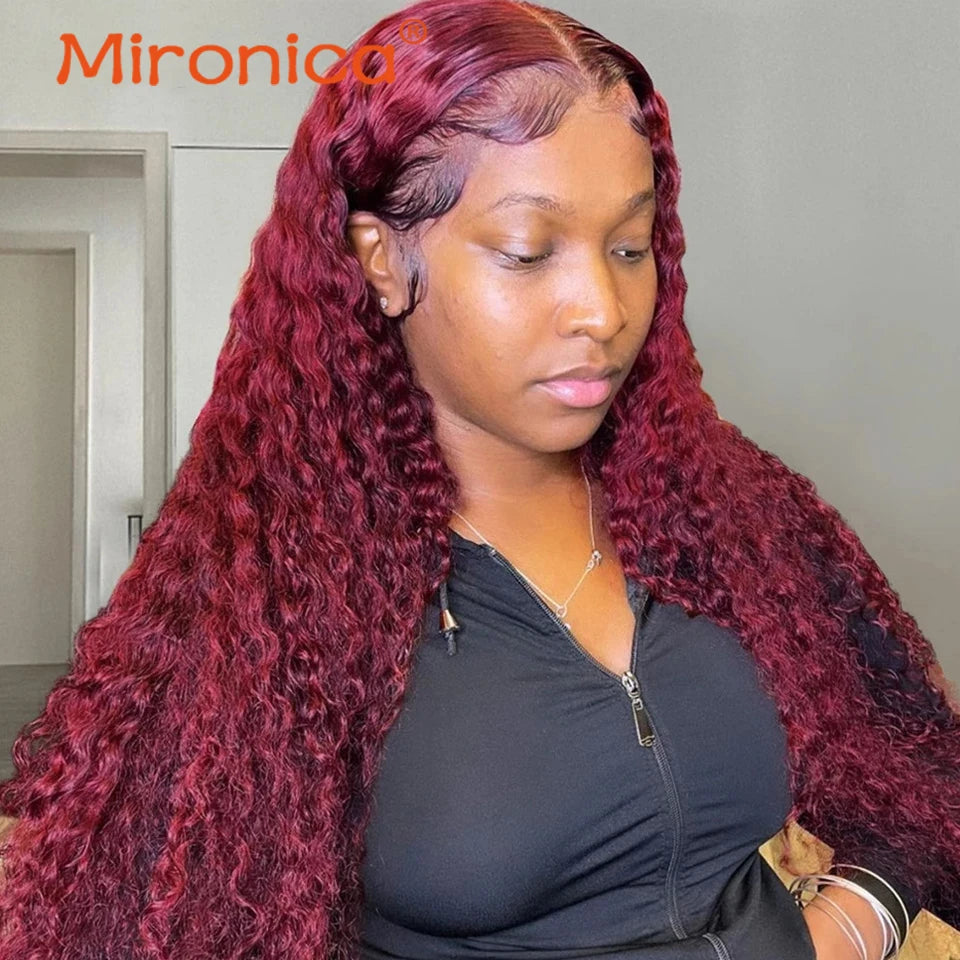 Burgundy Remy Deep Wave Human Hair Closure or HD Lace Frontal Pre Plucked