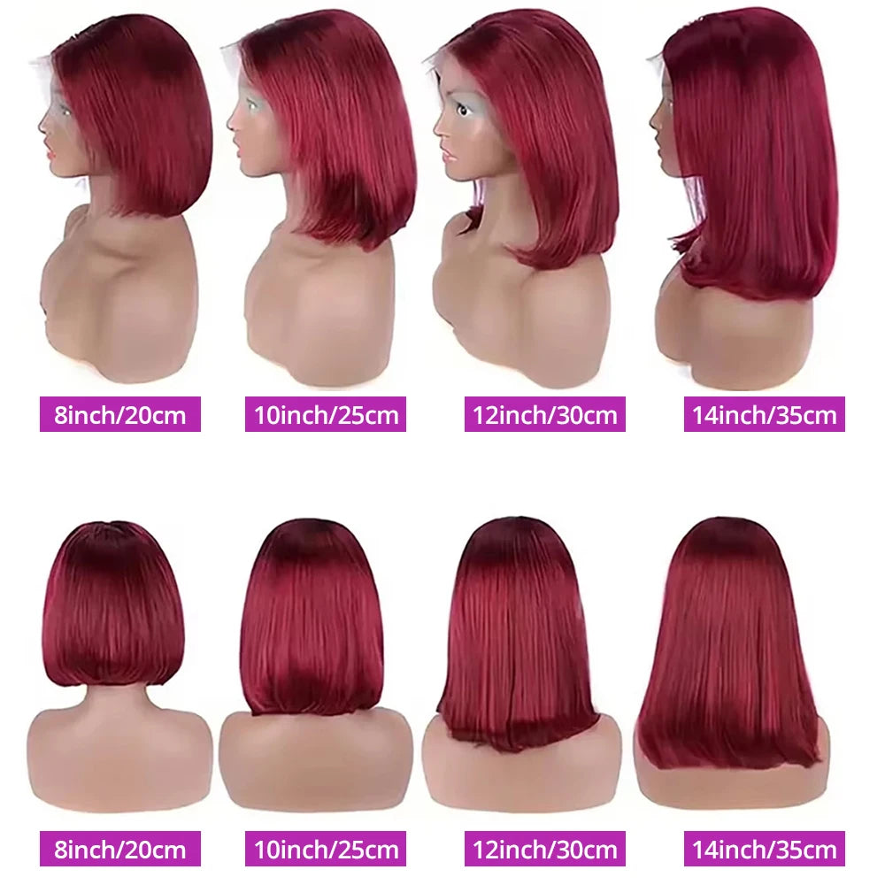 Brazilian Straight Burgundy Short Bob - Glueless Ready to Wear Wig
