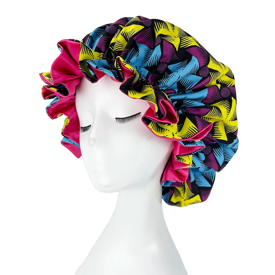 African Pattern Print Satin Bonnets