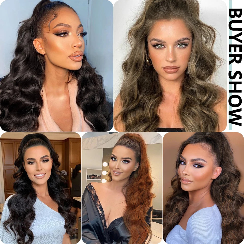 Body Wave Brazilian Remy Drawstring Clip In Human Hair Ponytail, 8-26 Inches Available