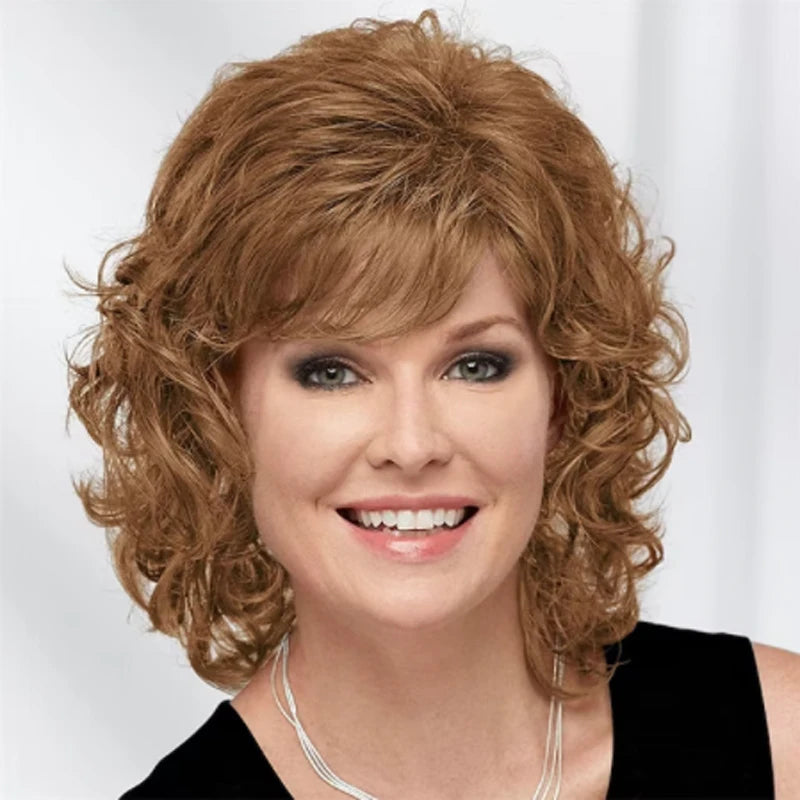 Synthetic Short Curly Wigs with Bangs - Various Colors Available