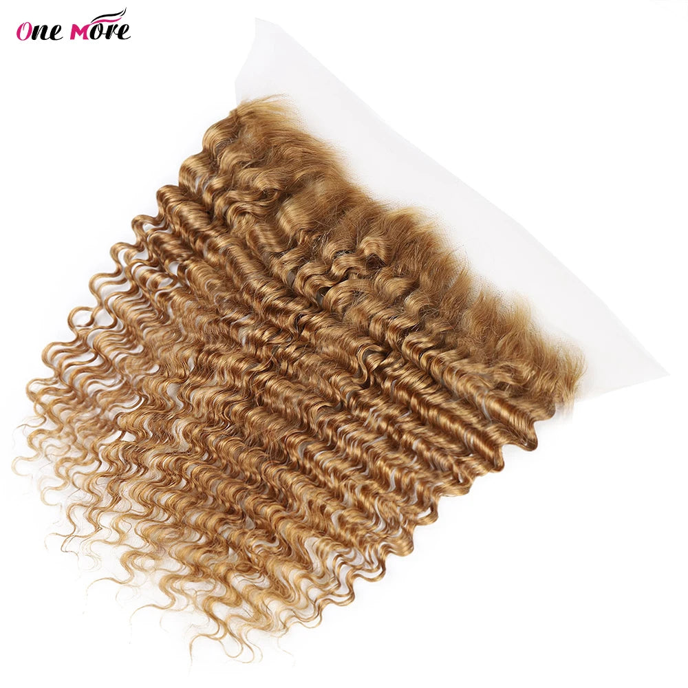 #27 Honey Blonde Deep Wave Human Hair Transparent Lace Closure or Frontal