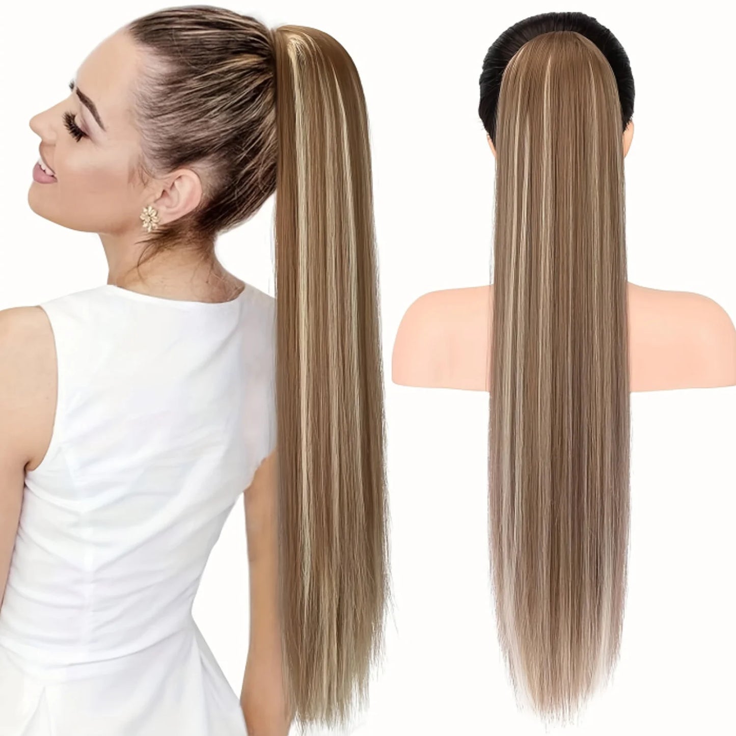 Synthetic Long Straight Drawstring Pony Tail With Clip - Various Options Available