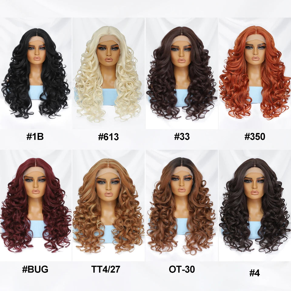 Black Brown Curly Synthetic Lace Front Wigs - Various Colors Available
