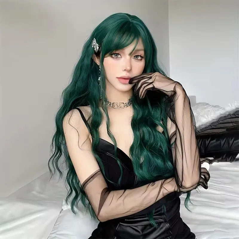 Long Curly Wavy Synthetic Wigs with Bangs