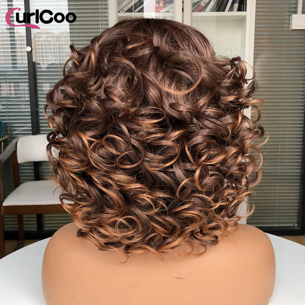 Big Bouncy Fluffy Curly Synthetic Wigs With Bangs - Various Colors Available