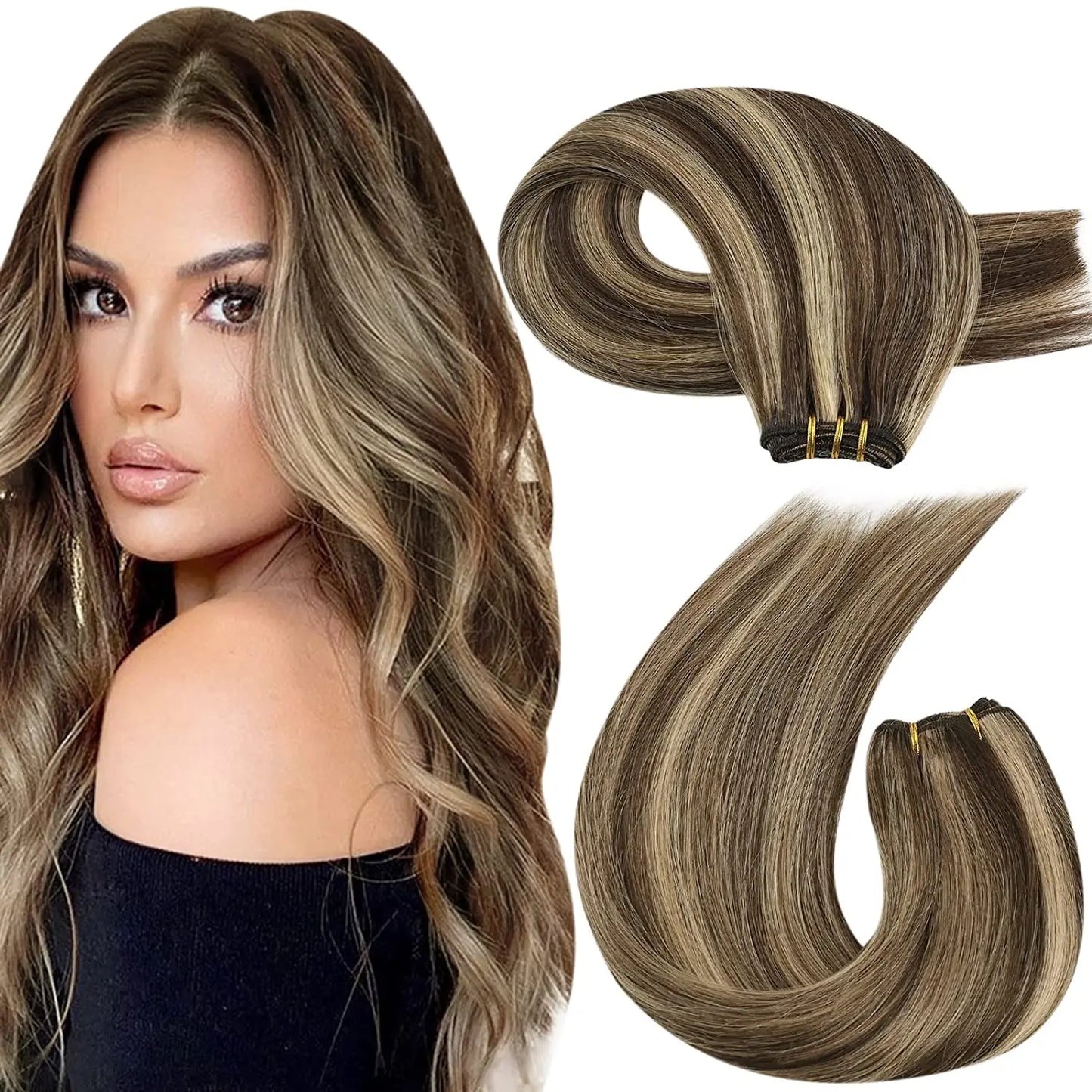 Straight Human Hair Bundles Weave Balayage Hair Pieces