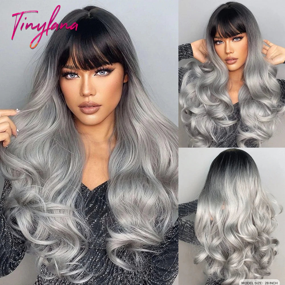 Long Curly Wavy Synthetic Wigs with Bangs
